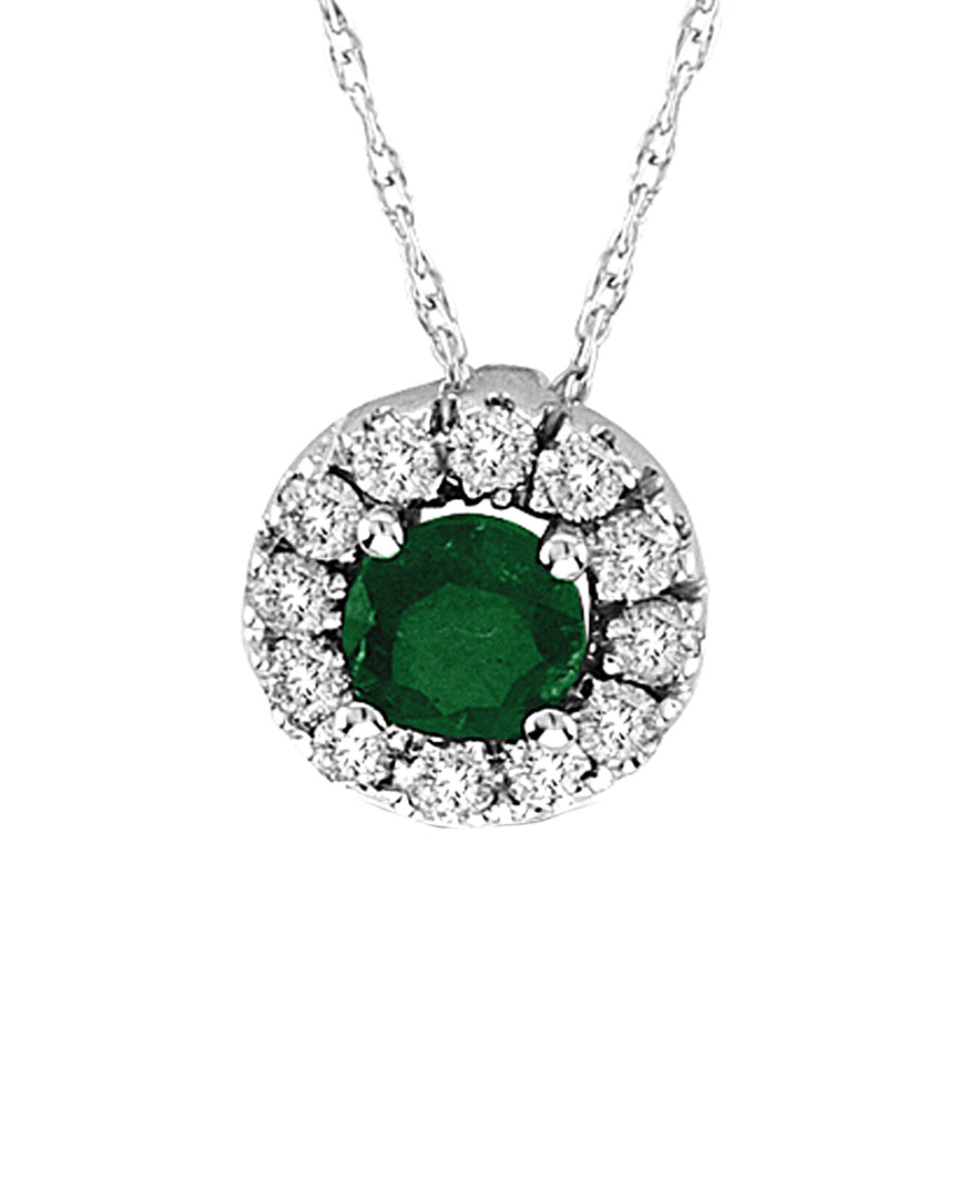 Suzy Levian 14k 0.43 Ct. Tw. Diamond & Emerald Pendant Necklace