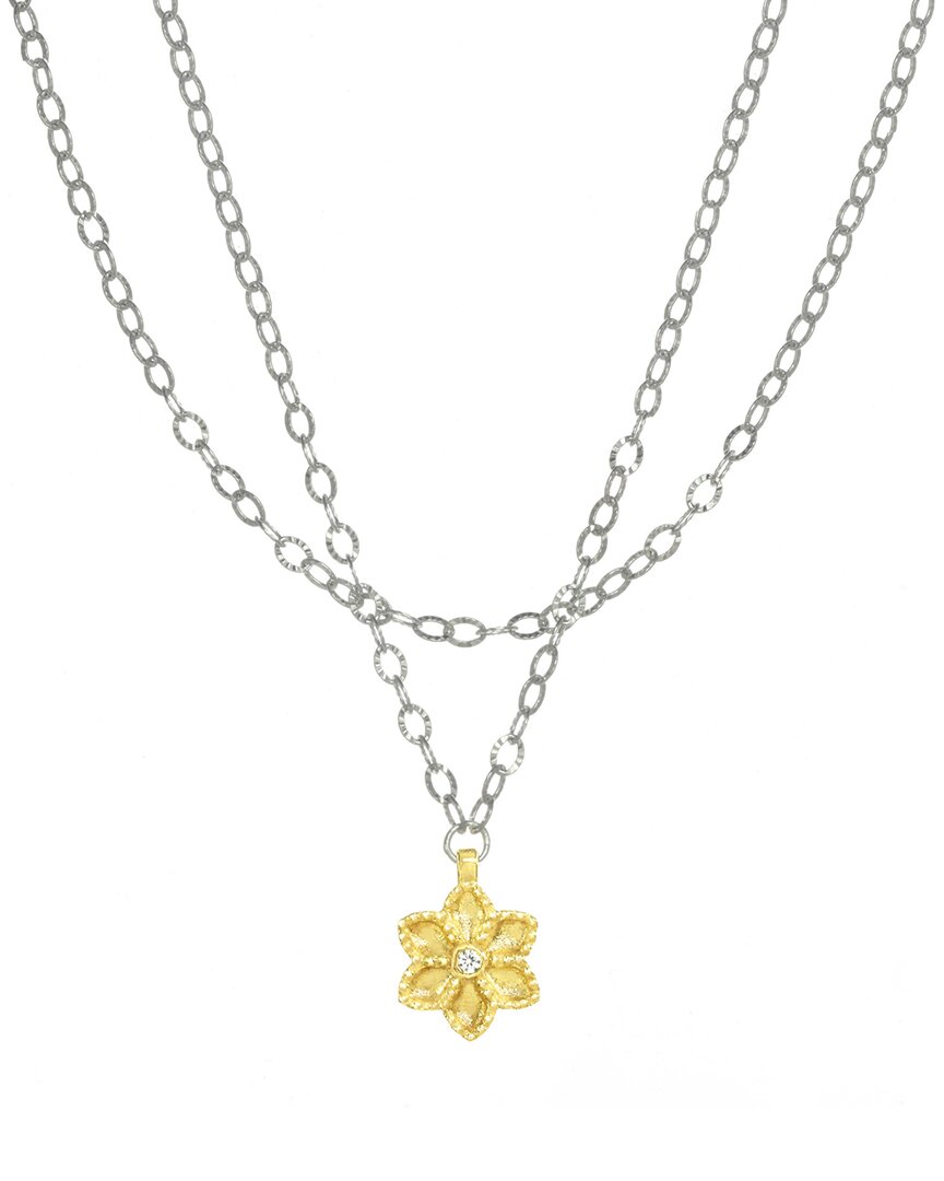 Rachel Reinhardt Gold Over Silver Cz Layered Flower Necklace
