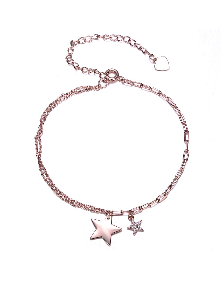 Genevive 18k Rose Gold Plated Cz Star Charm Bracelet