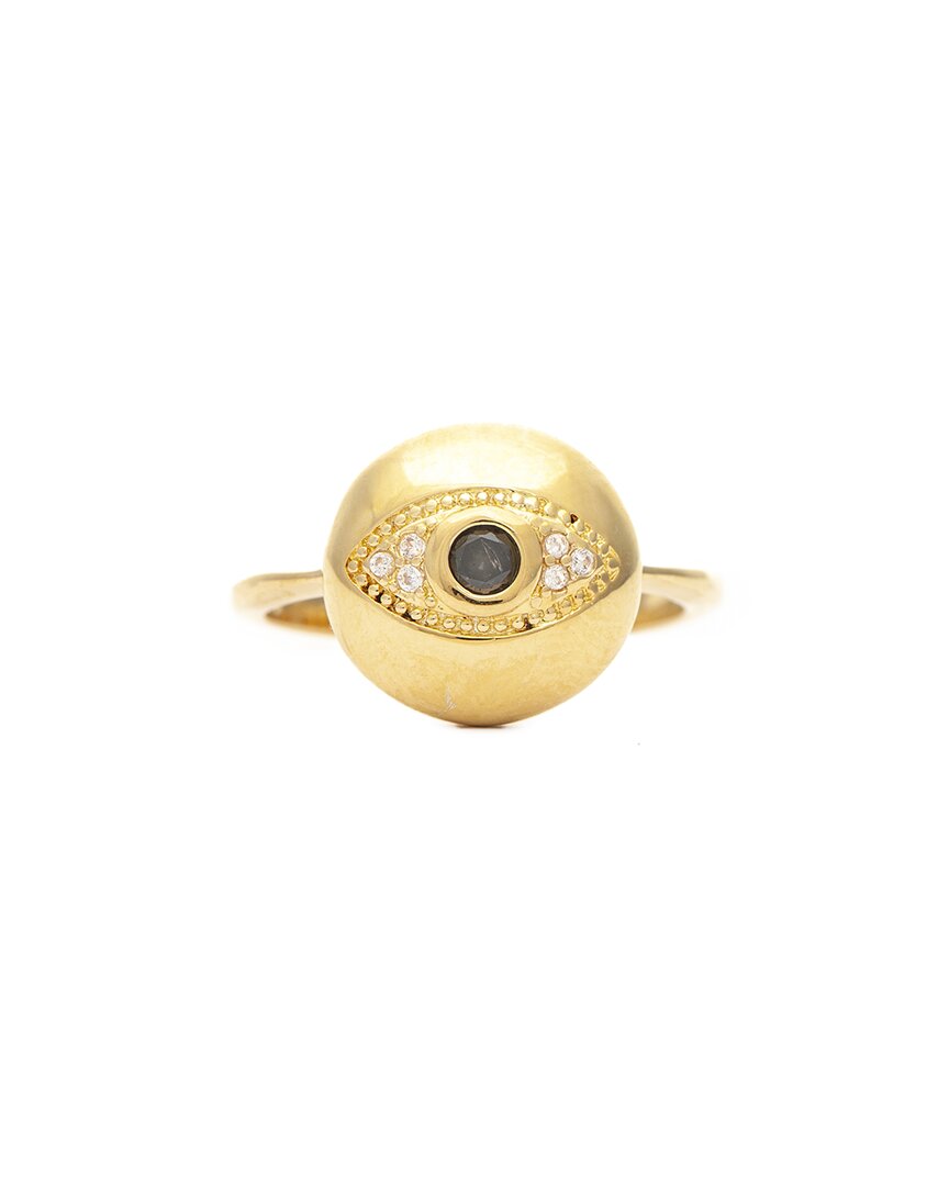 Rivka Friedman 18k Plated Onyx Cz Evil Eye Ring
