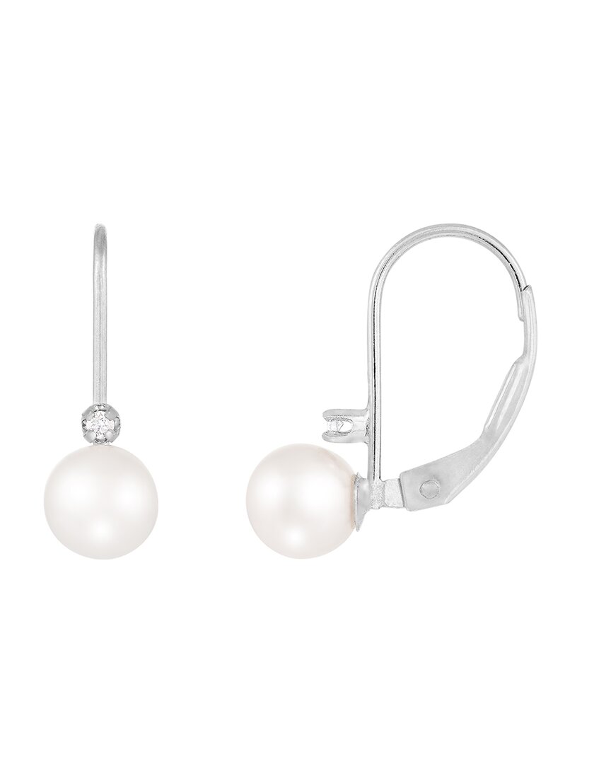 Splendid Pearls Silver Diamond 5-6mm Pearl Earrings