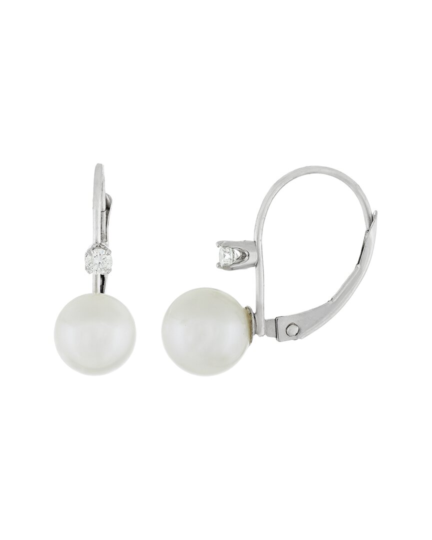 Splendid Pearls Silver Diamond 7-8mm Pearl Earrings
