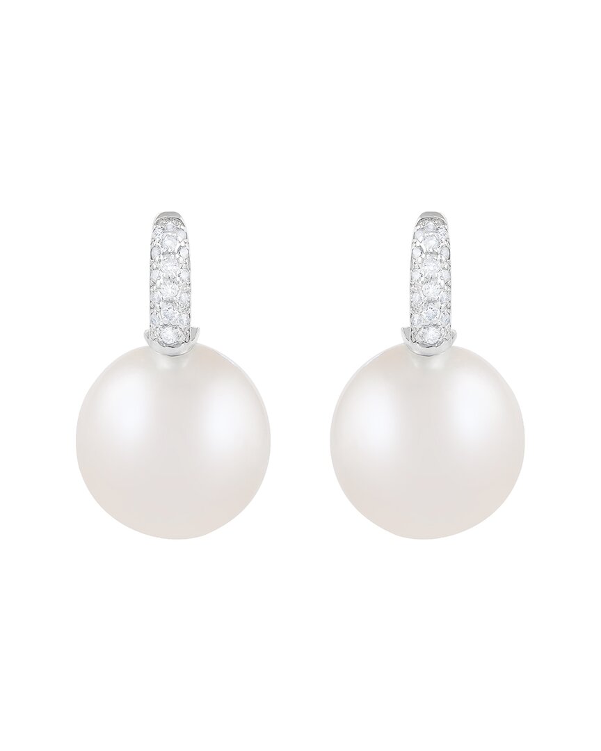 Splendid Pearls 14k 0.17 Ct. Tw. Diamond 12-13mm Pearl Earrings