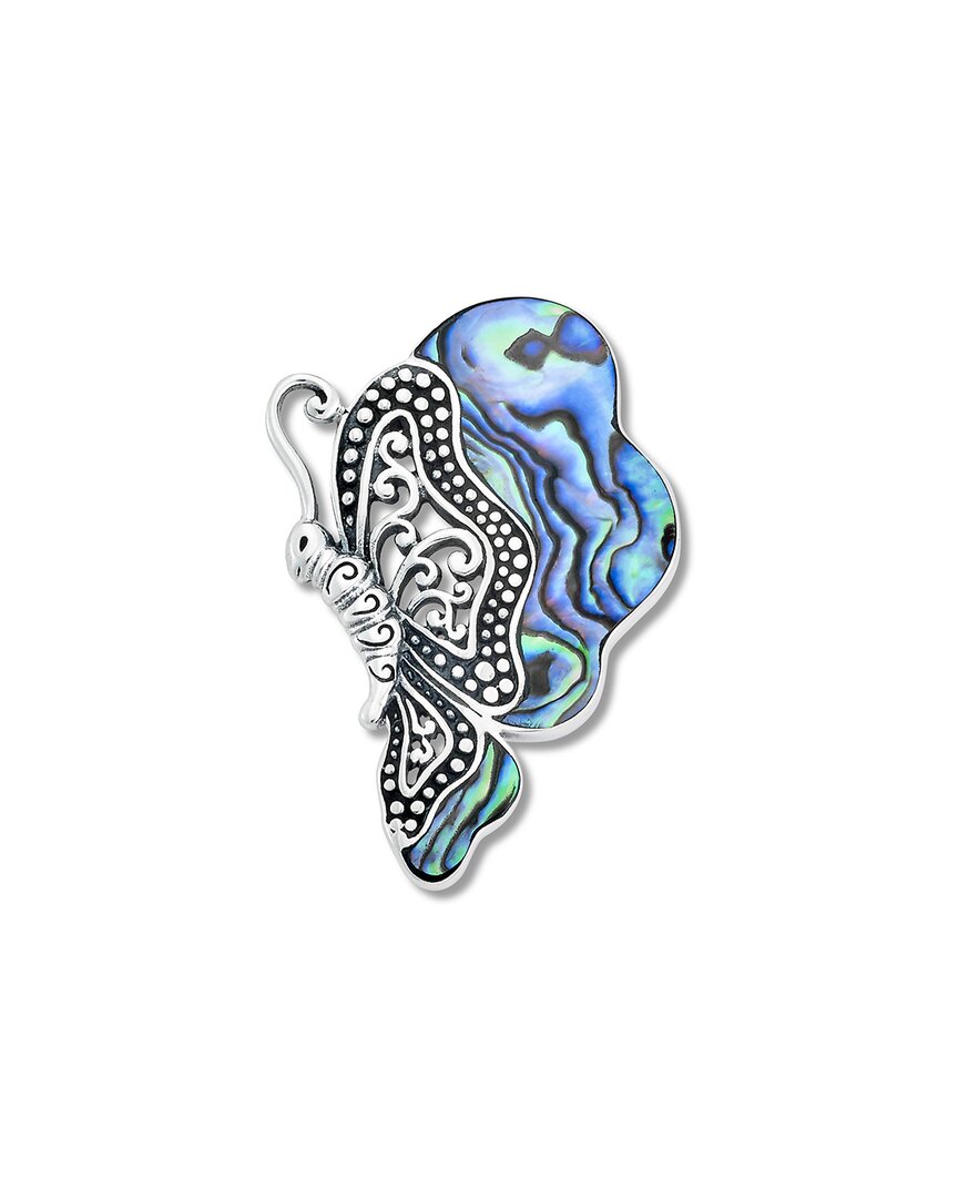 Samuel B. Sterling Silver Abalone Butterfly Pendant In Green And Blue
