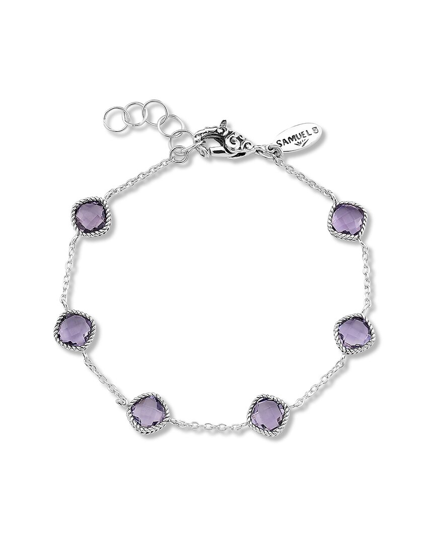 Samuel B. Sterling Silver Cushion Cut Semi-precious Stone Station Bracelet