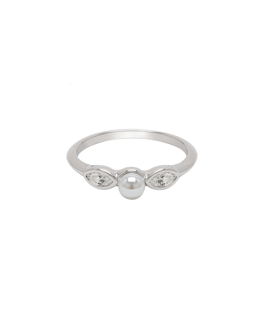 Adornia Pearl Crystal Marquis Ring .925 Sterling Silver In White