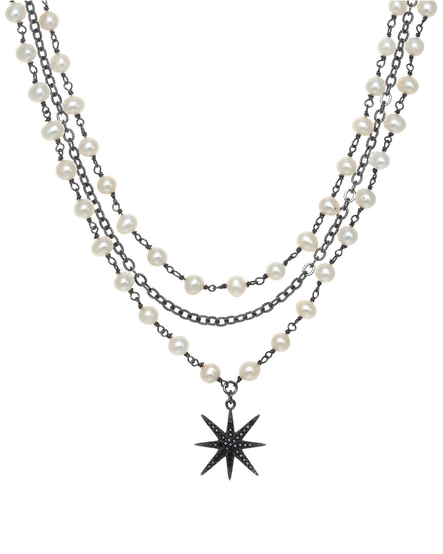 Rachel Reinhardt Silver 5mm Pearl Cz Layered Necklace