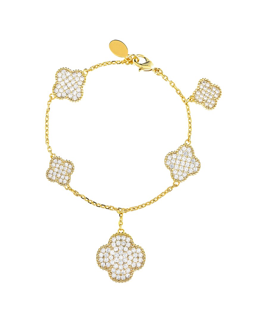 Rivka Friedman 18k Plated Cz Clover Bracelet