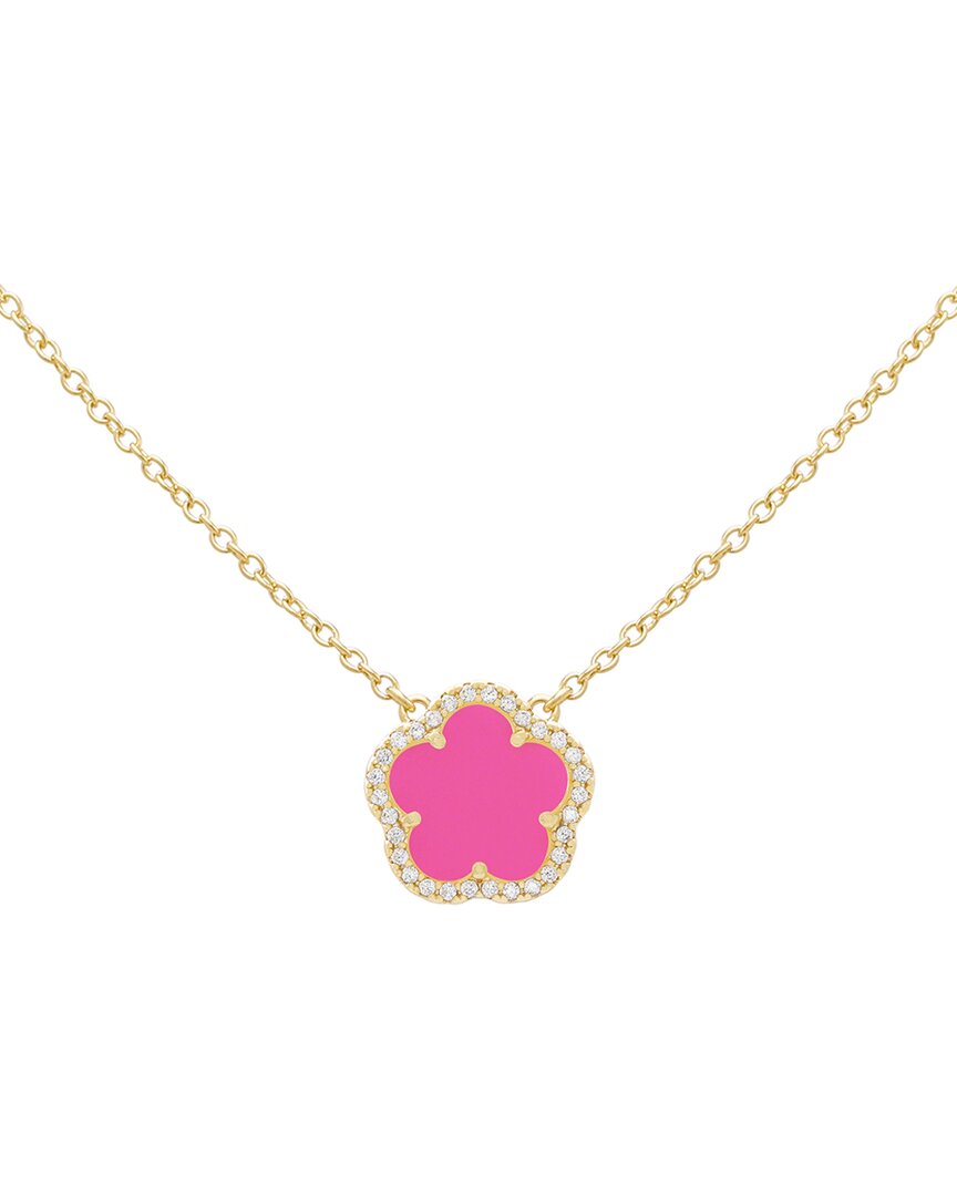 Jankuo Flower 14k Plated Synthetic Fuchsia Color Stone Cz Pendant Necklace