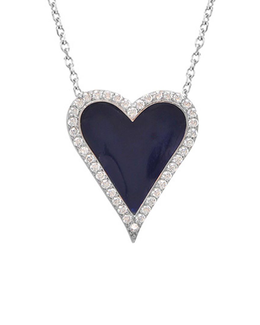 Gabi Rielle 22k White Gold Over Silver Cz & Enamel Heart Necklace
