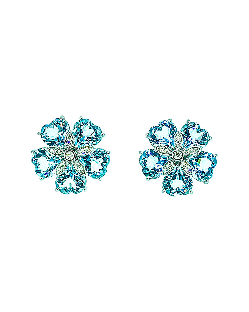 Arthur Marder Fine Jewelry 14k 0.40 Ct. Tw. Diamond & Blue Topaz Floral Studs
