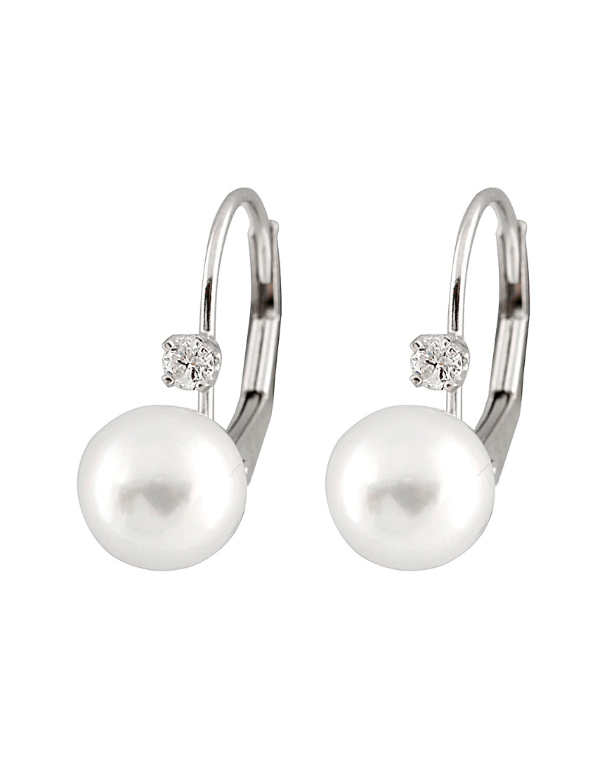 Splendid Pearls 0.02 Ct. Tw Diamond & Rhodium Plated Silver 6-7mm Freshwater Pearl Drop Earrings