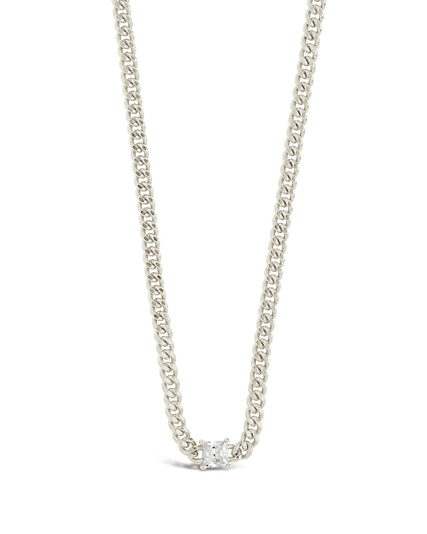 Sterling Forever Rhodium Plated Cz Curb Chain Necklace