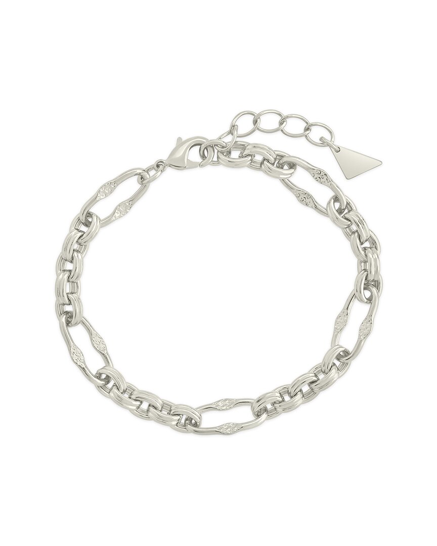 Sterling Forever Rhodium Plated Tegan Textured Long Link Bracelet