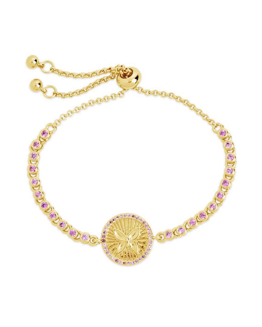 Sterling Forever Silver-tone Or Gold-tone Pink Cubic Zirconia Butterfly Bindi Bolo Bracelet