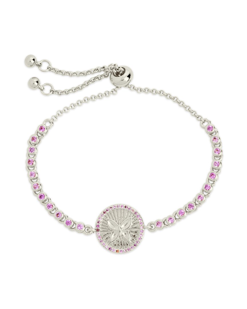 Sterling Forever Silver-tone Or Gold-tone Pink Cubic Zirconia Butterfly Bindi Bolo Bracelet
