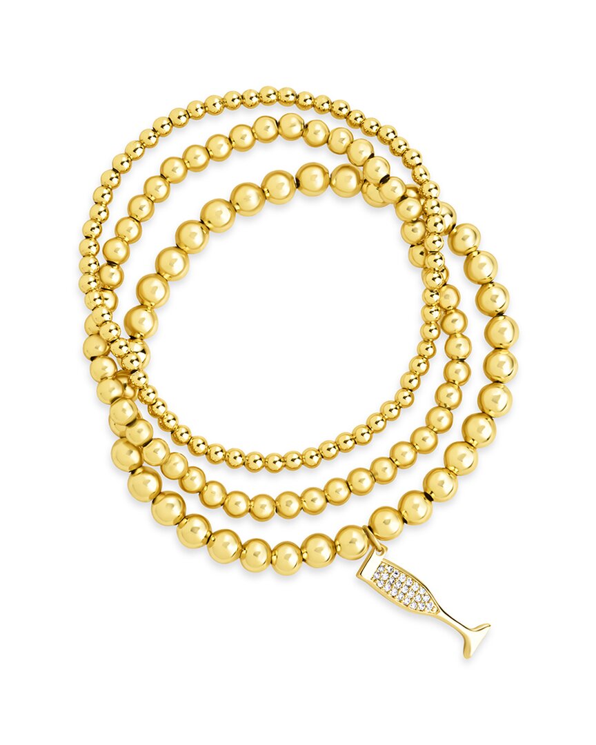 Sterling Forever Beaded Bracelet Set With Cz Champagne Flute Charm