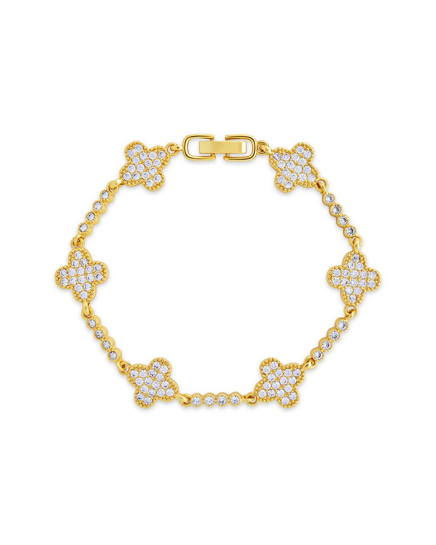 Sterling Forever 14k Plated Cz Laurel Link Bracelet