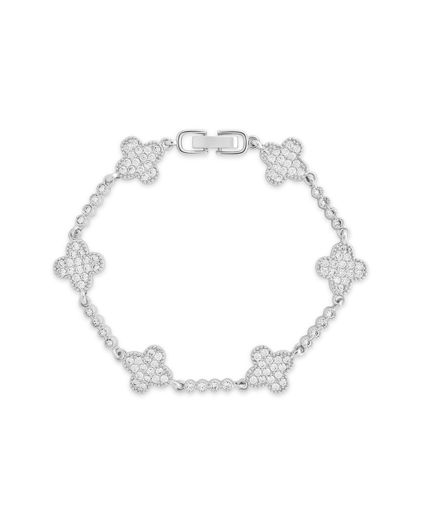 Sterling Forever Rhodium Plated Cz Laurel Link Bracelet