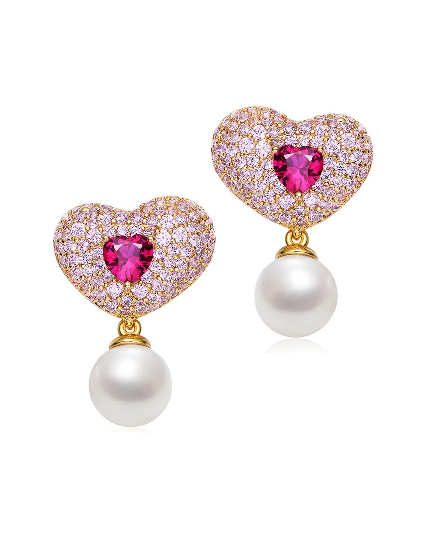 Genevive 18k Over Silver 8mm Pearl Cz Earrings