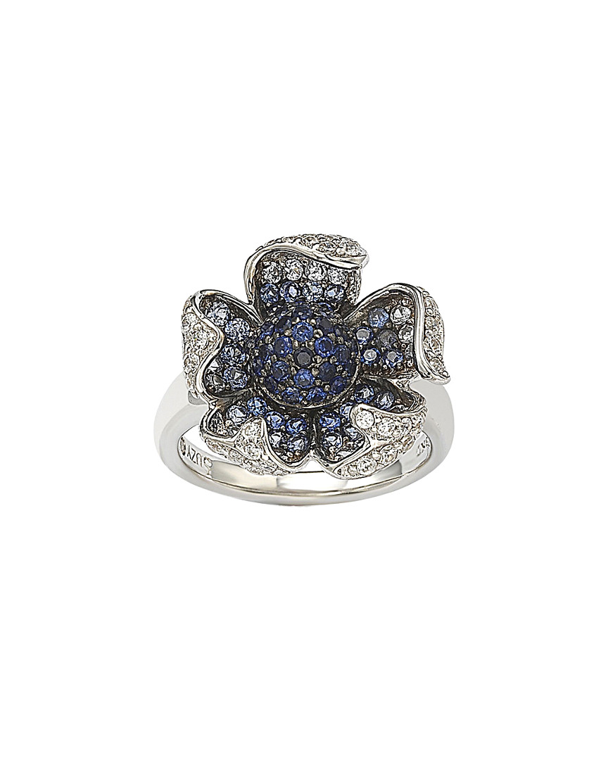 Suzy Levian 18k & Silver 2.42 Ct. Tw. Sapphire Flower Ring
