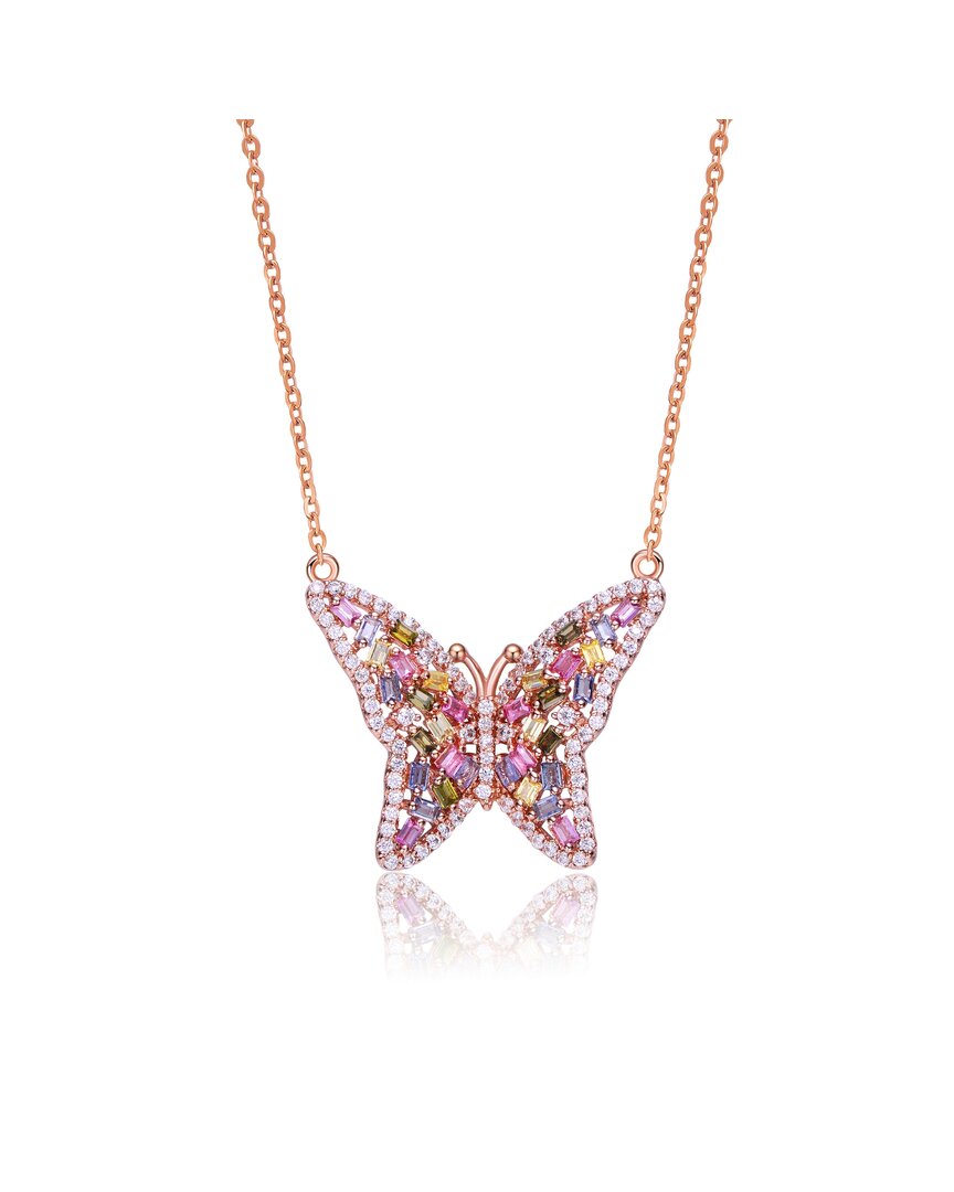 Genevive Two-tone Over Silver Cz Butterfly Necklace