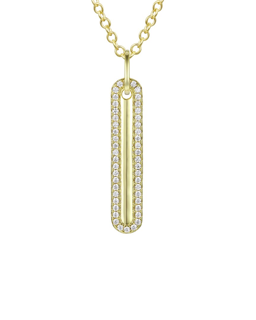 Rachel Glauber 14k Plated Cz Long Bar Pendant Necklace