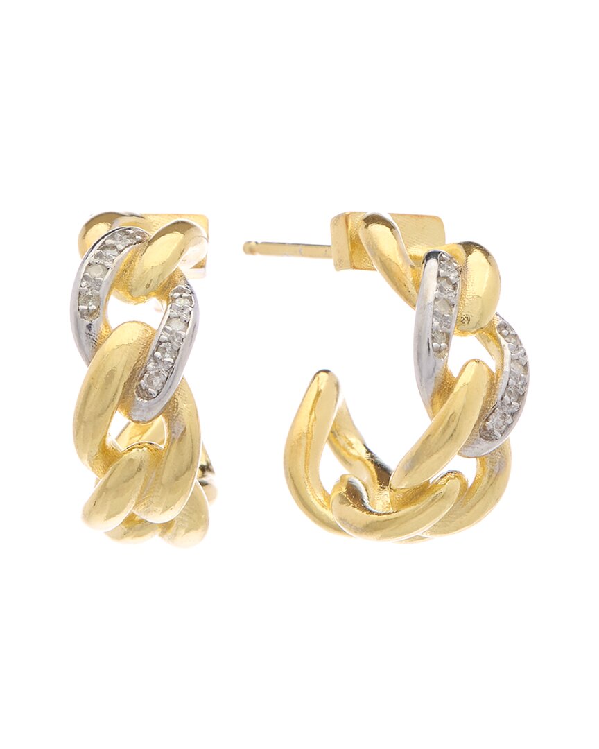 Meshmerise 18k Over Silver 0.16 Ct. Tw. Diamond Hoops In Gold