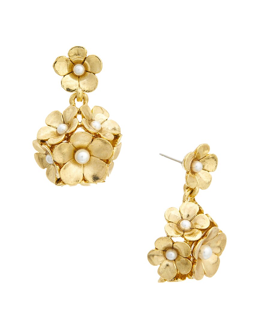 Oscar De La Renta Enamel Floral Earrings In Gold