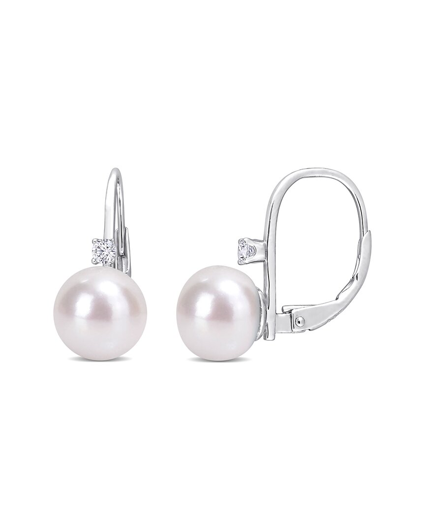 Rina Limor Silver 9-9.5mm Pearl Cz Earrings