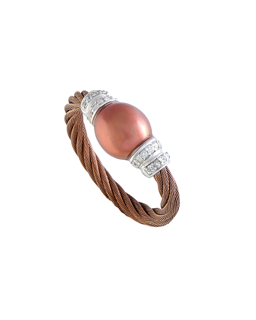 Shop Charriol Stainless Steel Pearl & Cz Ring