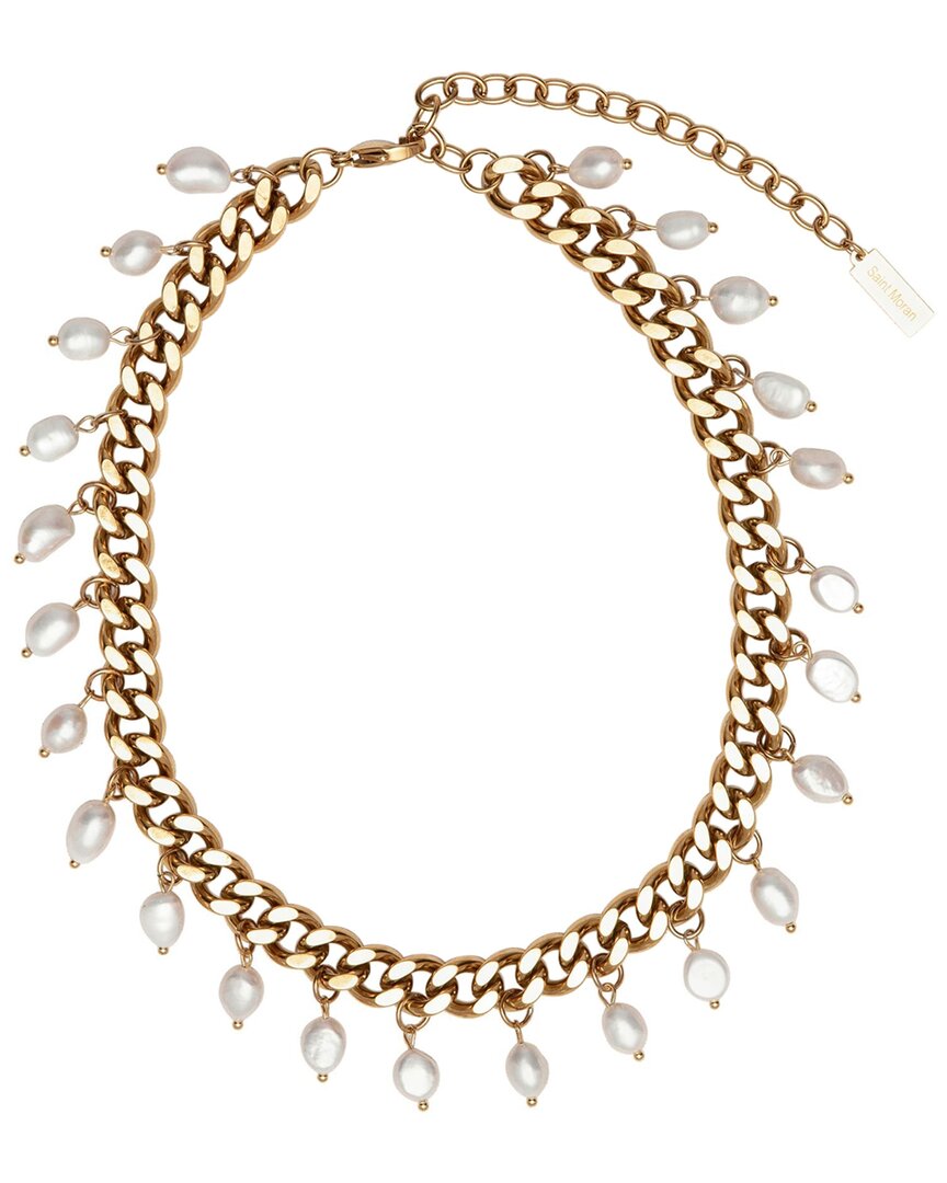 St. Moran Freshwater Pearl Charm Curb Link Necklace