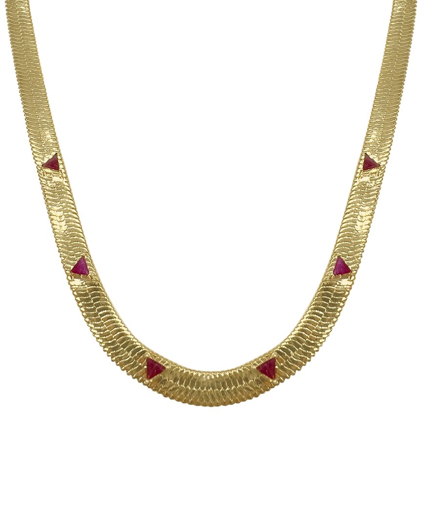 St. Moran 18k Plated 3.00 Ct. Tw. Ruby Trillion Cut Herringbone Chain Necklace
