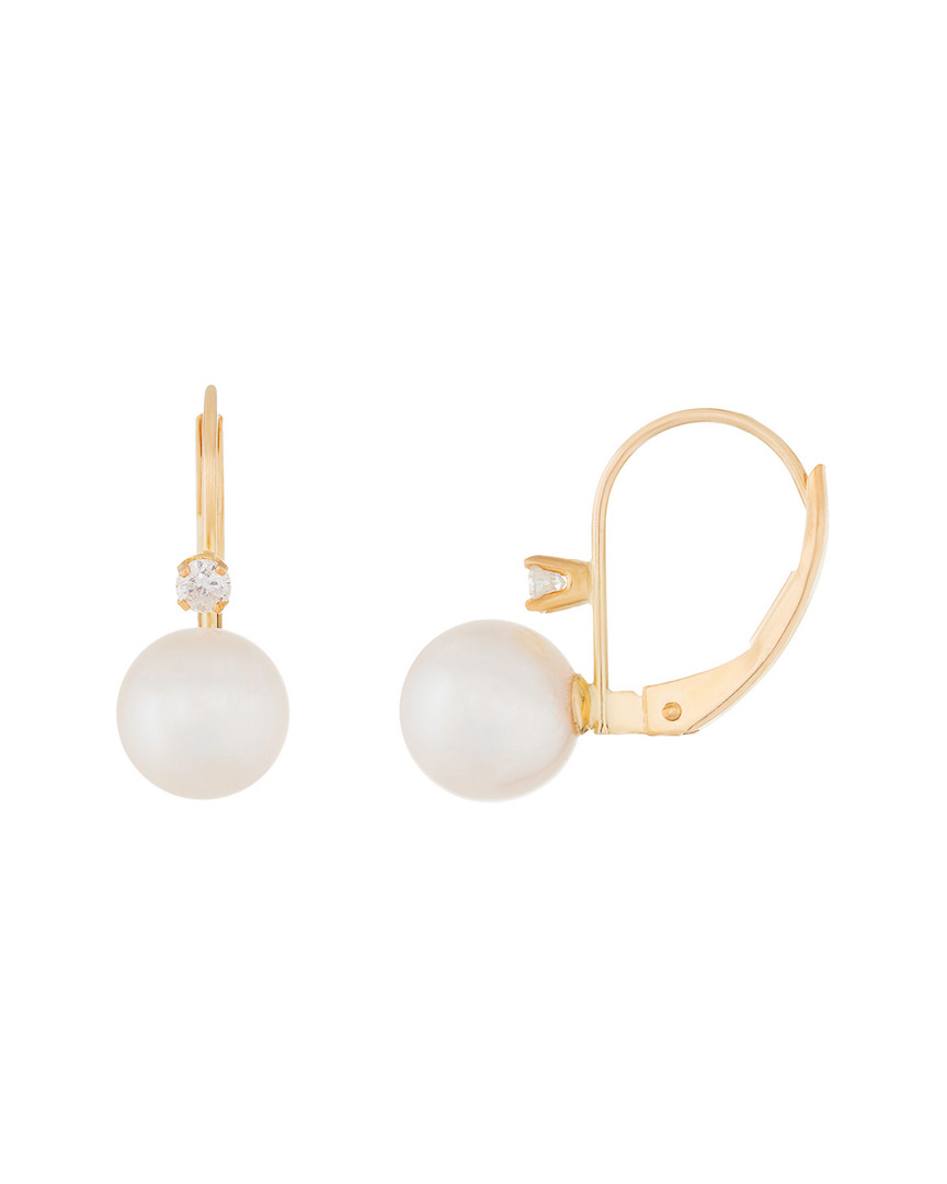 Splendid Pearls 14k 0.06 Ct. Tw. Diamond & 6-6.5mm Akoya Pearl Earrings