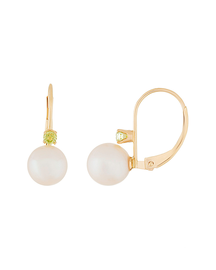 Splendid Pearls 14k 0.10 Ct. Tw. Peridot & 7-7.5mm Pearl Earrings