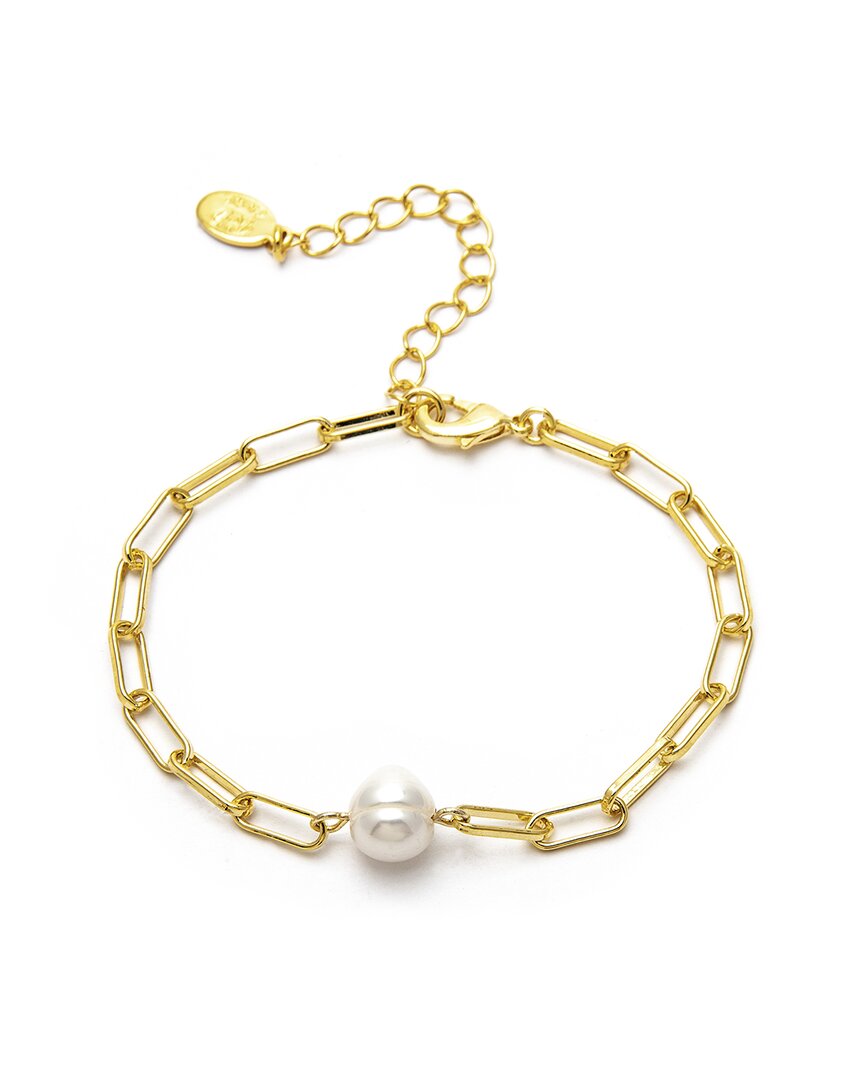 Rivka Friedman 18k Plated 8.4mm Pearl Paperclip Chain Bracelet