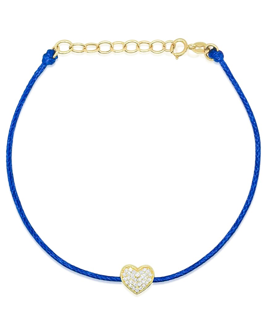 Meira T 14k Yellow Gold Diamond Heart Blue Silk Cord Bracelet