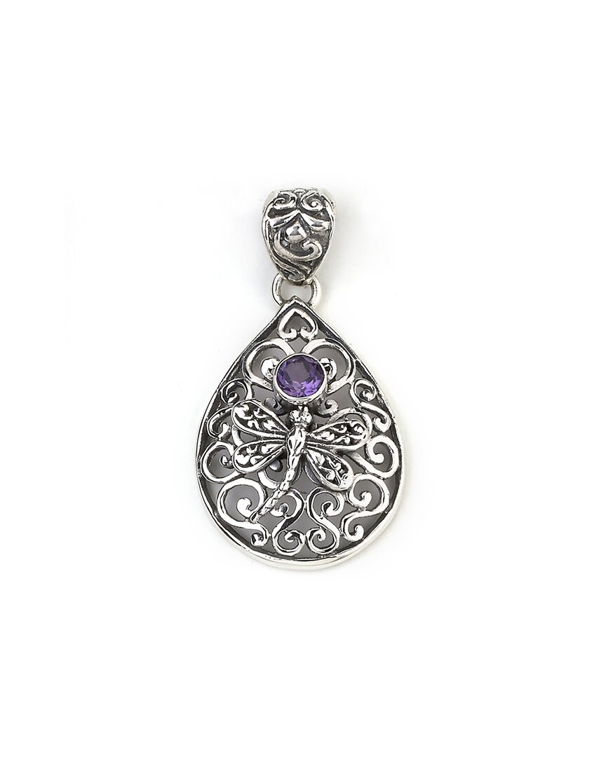 Samuel B. Silver 0.25 Ct. Tw. Amethyst Filigree Butterfly Pendant