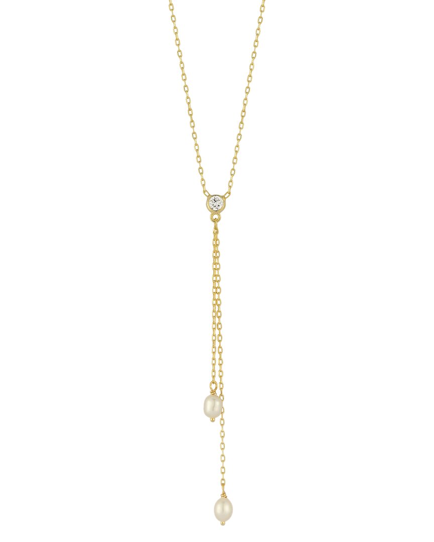 Glaze Jewelry 14k Over Silver Diamond 5-6mm Pearl Cz Lariat Necklace