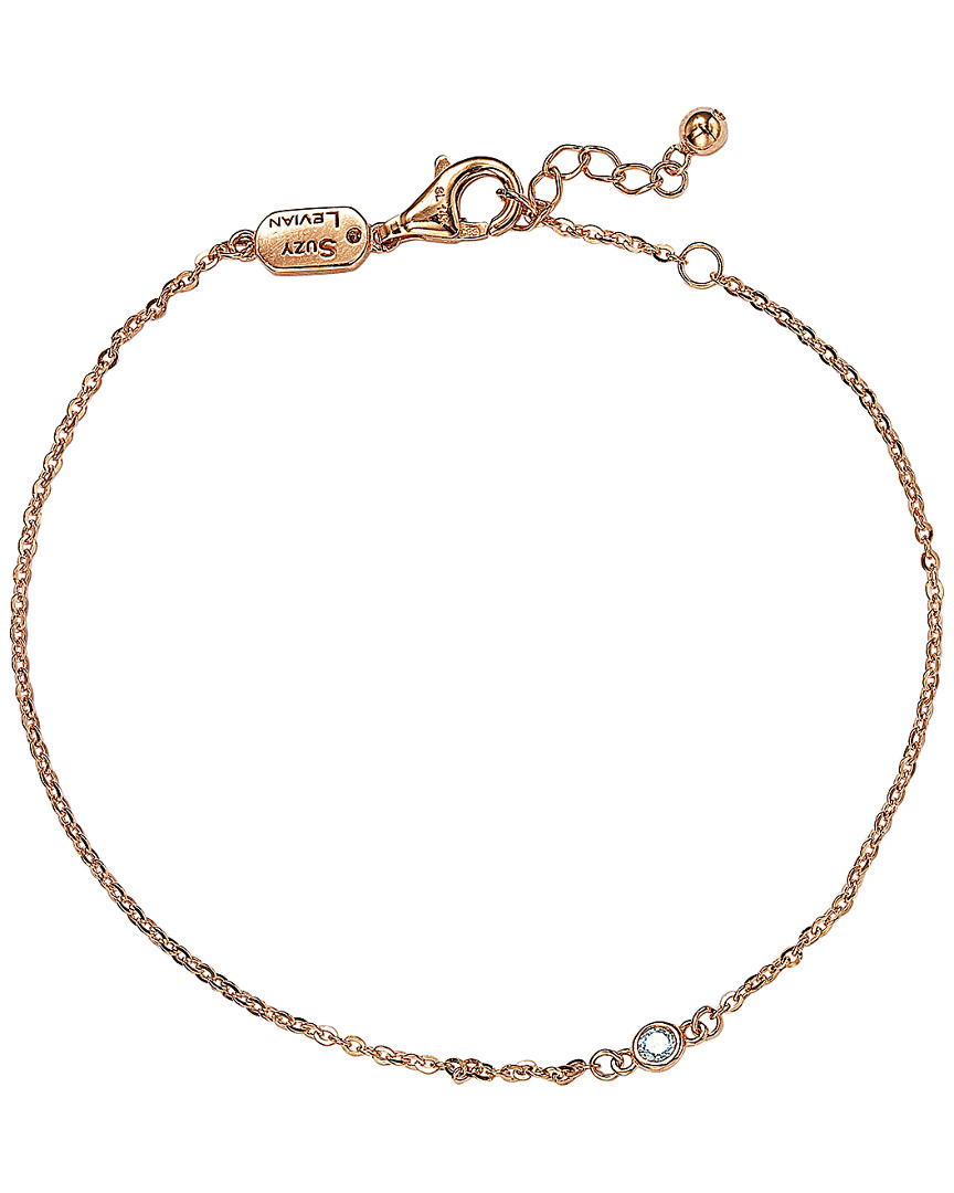 Suzy Levian 14k Rose Gold 0.15 Ct. Tw. Diamond Solitaire Station Bracelet In White
