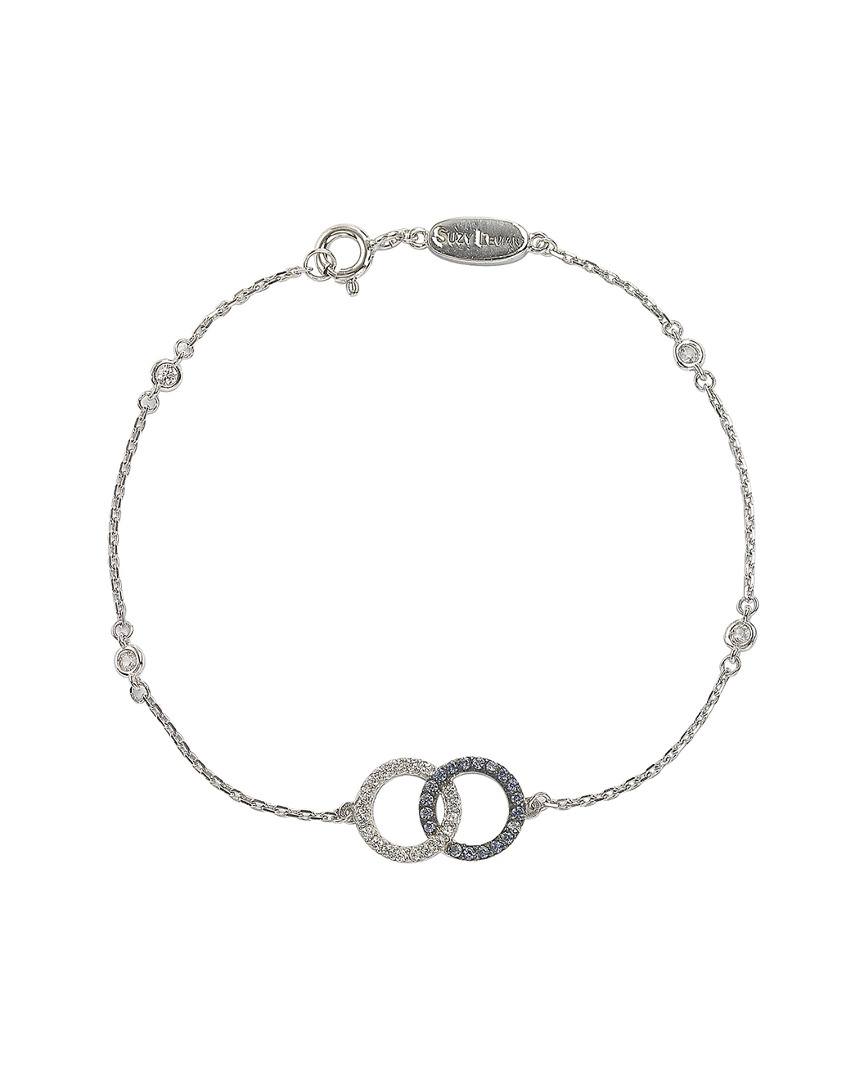 Suzy Levian Silver 0.50 Ct. Tw. Sapphire Love Links Station Bracelet
