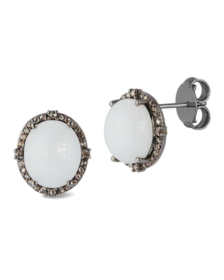 Banji Jewelry Silver 10.50 Ct. Tw. Diamond & White Lace Agate Studs