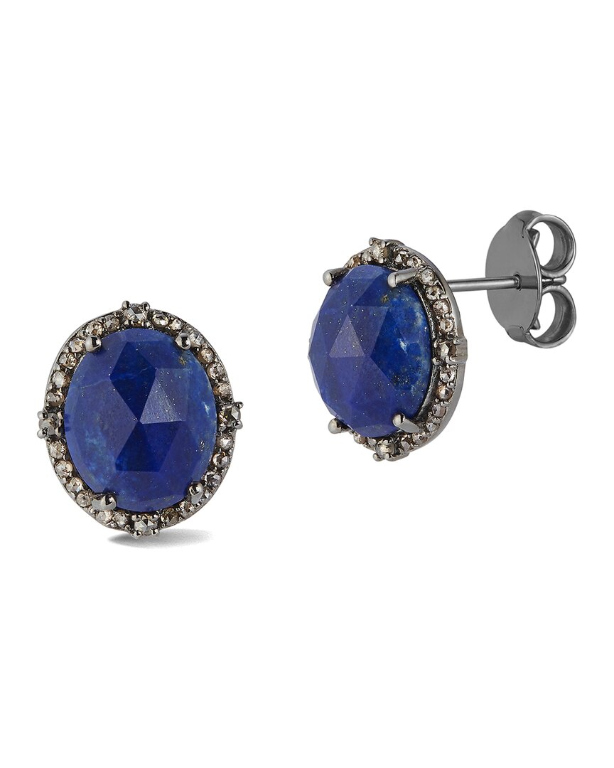 Banji Jewelry Silver 9.60 Ct. Tw. Diamond & Lapis Lazuli Studs