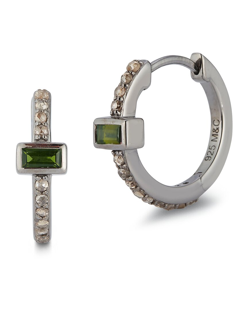 Banji Jewelry Silver 0.79 Ct. Tw. Diamond & Green Tourmaline Huggie Earrings