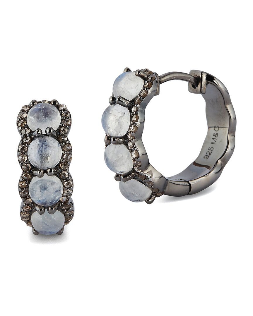 Banji Jewelry Silver 1.50 Ct. Tw. Diamond & Moon Stone Huggie Earrings