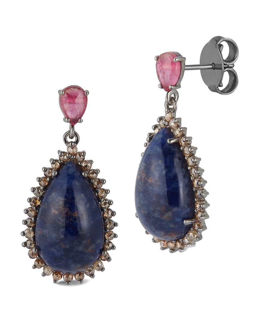 Banji Jewelry Silver 1.41 Ct. Tw. Diamond & Gemstone Drop Earrings In Blue