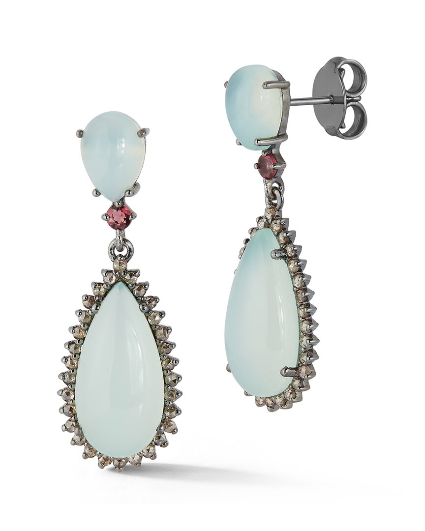 Banji Jewelry Silver 1.20 Ct. Tw. Diamond & Gemstone Drop Earrings In White