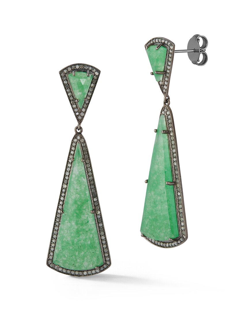 Banji Jewelry Silver 2.00 Ct. Tw. Diamond & Green Aventurine Drop Earrings