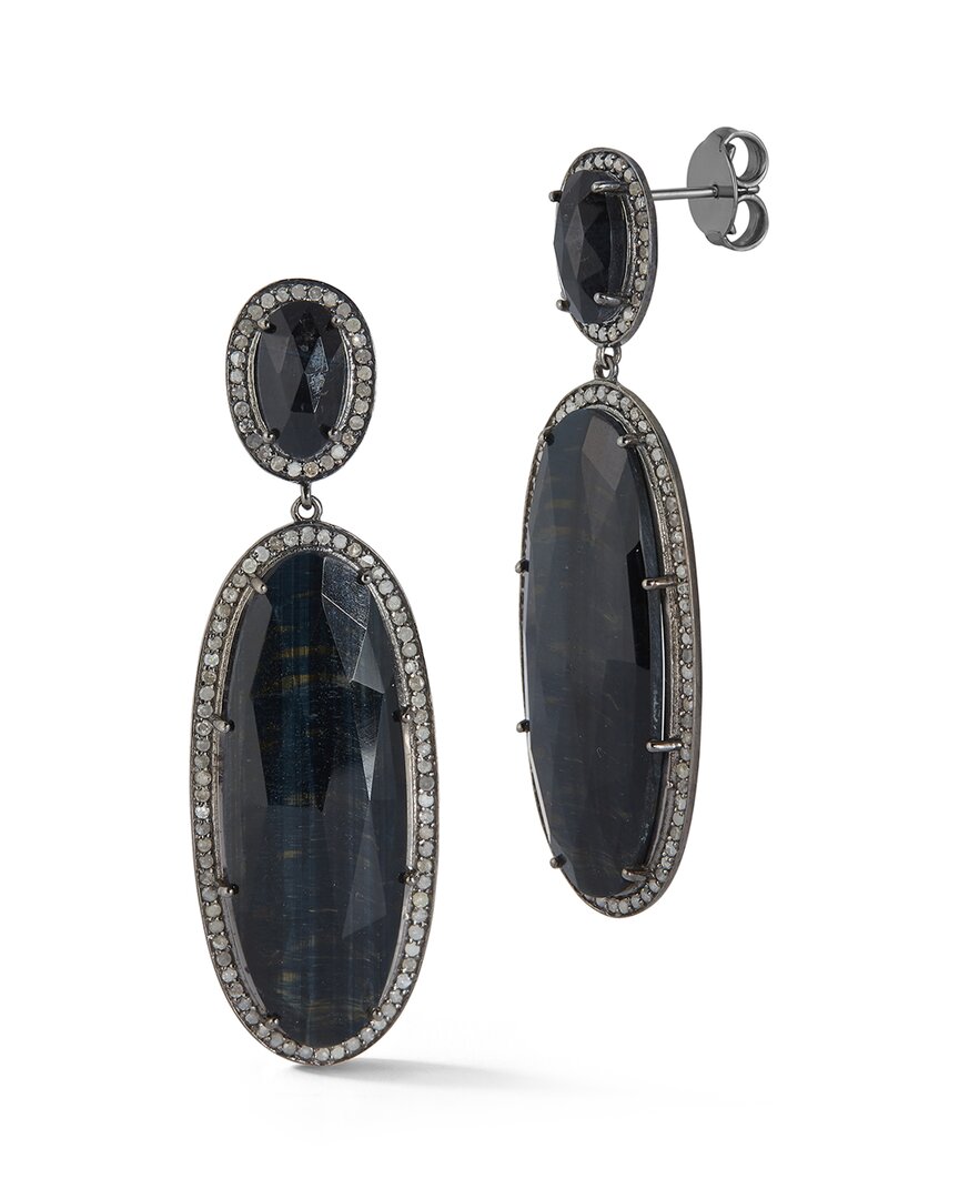 Banji Jewelry Silver 2.11 Ct. Tw. Diamond & Black Onyx Statement Earrings