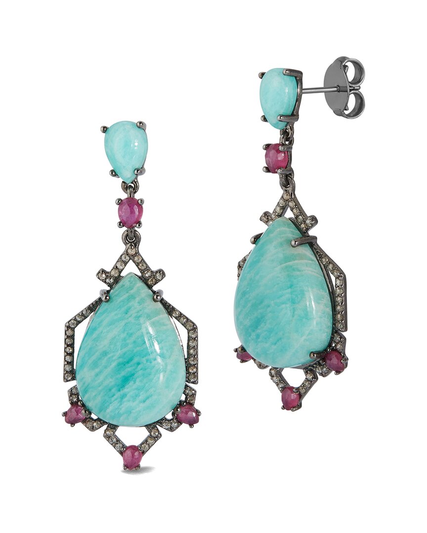 Banji Jewelry Silver 0.95 Ct. Tw. Diamond & Gemstone Drop Earrings In Blue
